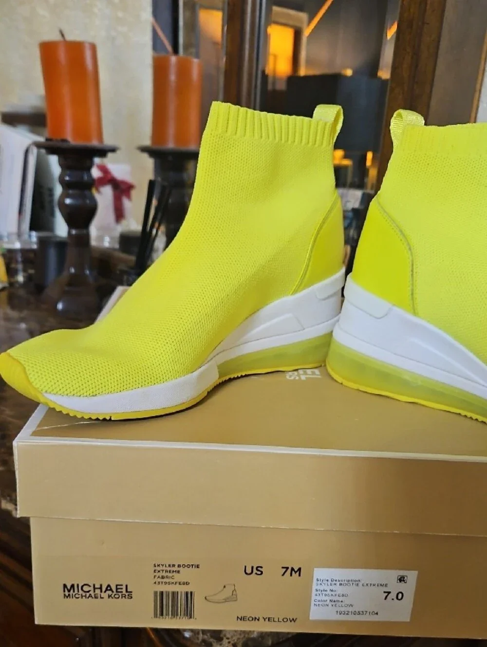 Michael Kors Neon Yellow Sock Wedge Sneakers - Women's
